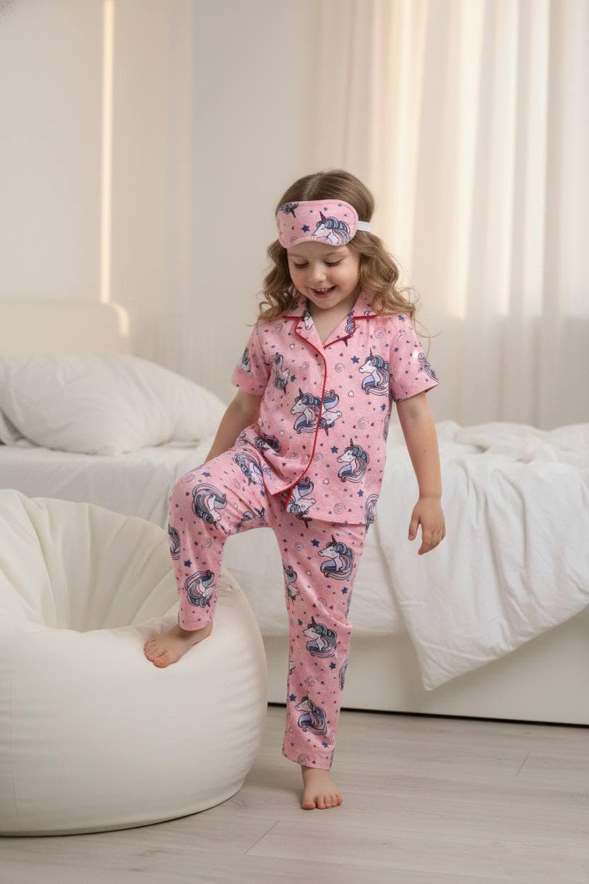 Unicorn Desenli Düğmeli Pijama Takımı