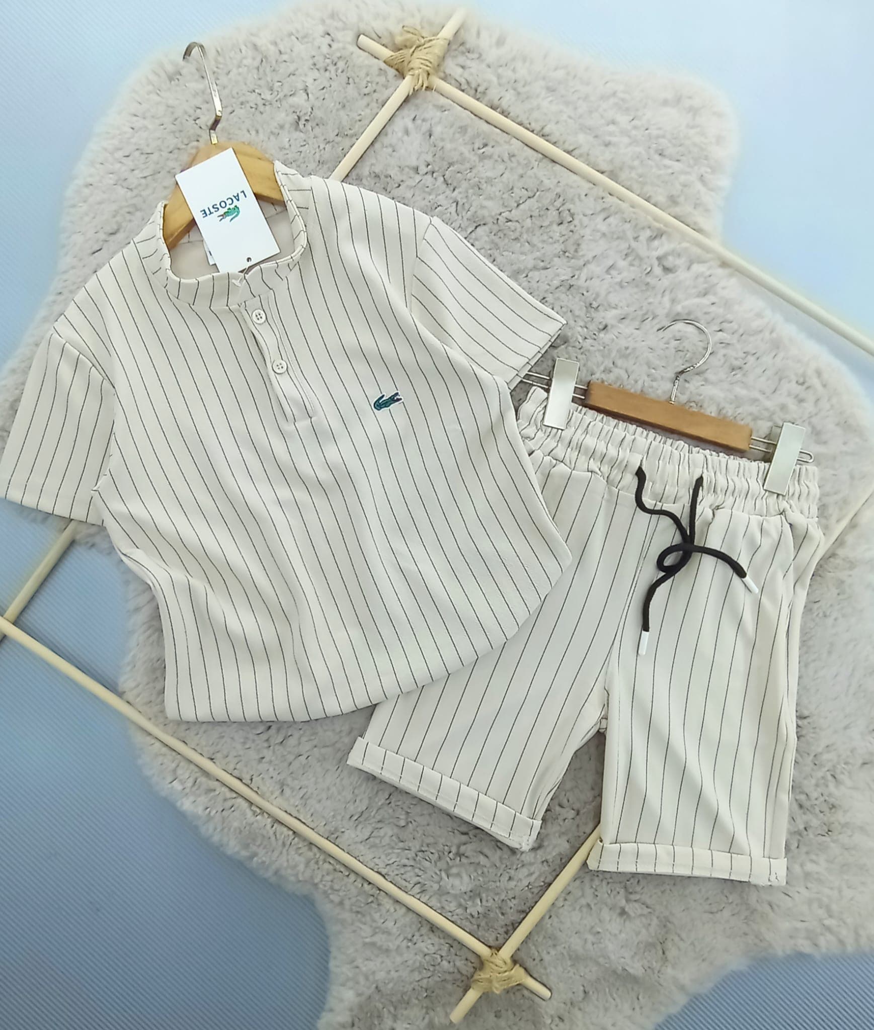 Lacoste Çizgili 6-14 Yaş Takım Bej