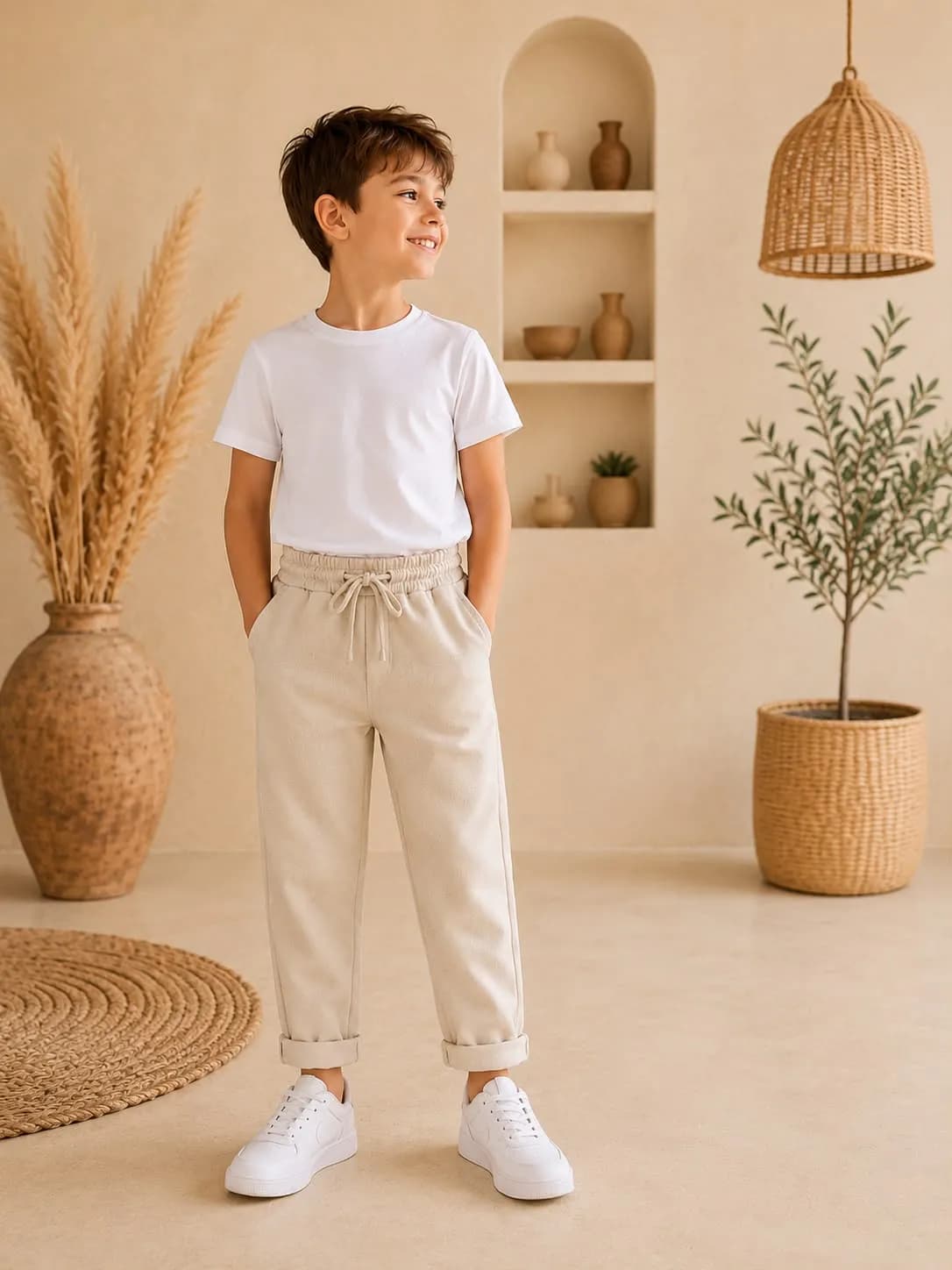 Jagger beli lastikli pantolon Bej