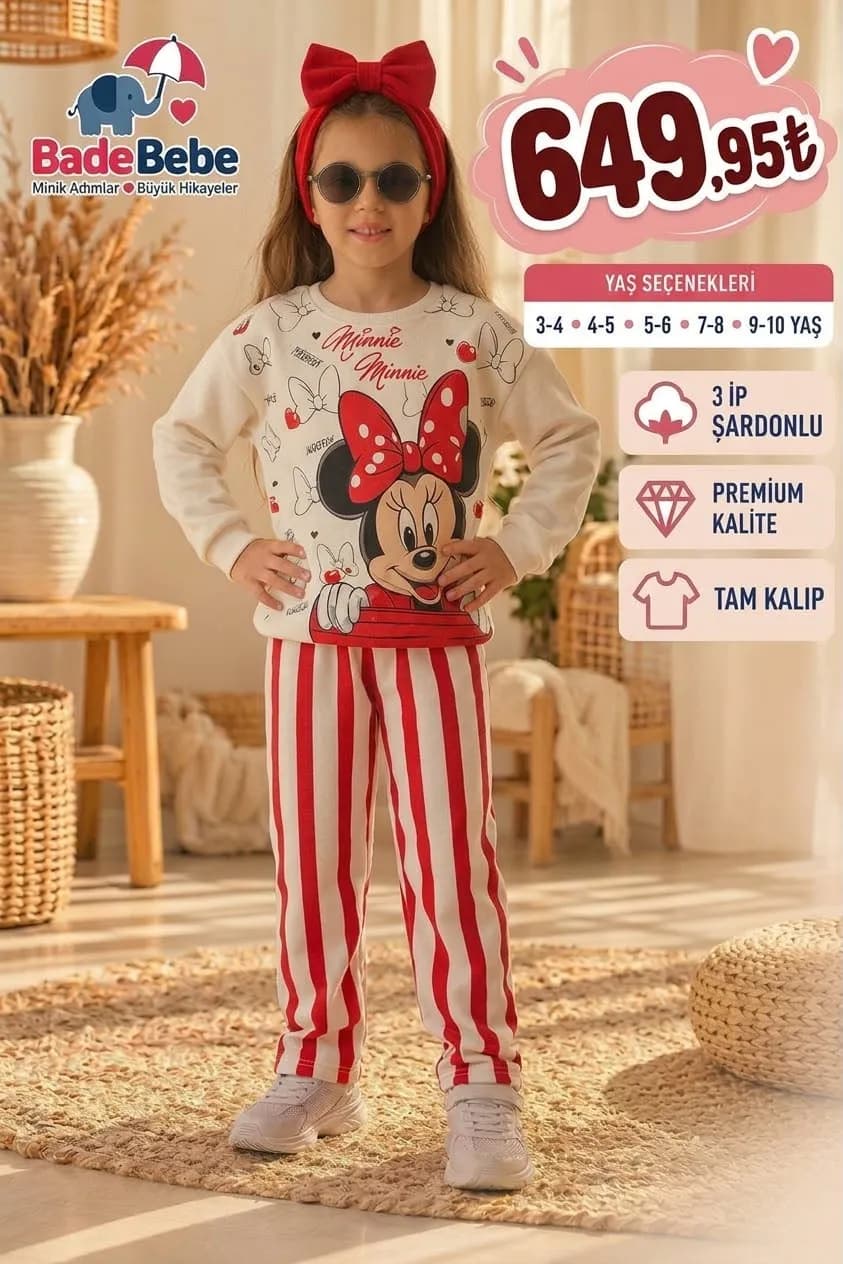 Minnie çizgili  3 iplik takım